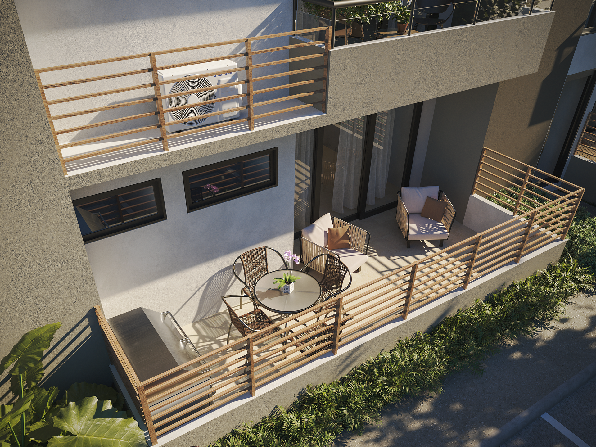 Detalle balcón con terraza amueblada