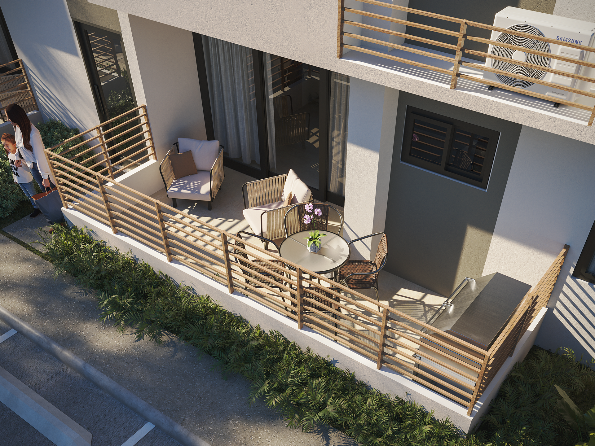 Balcón privado con mobiliario