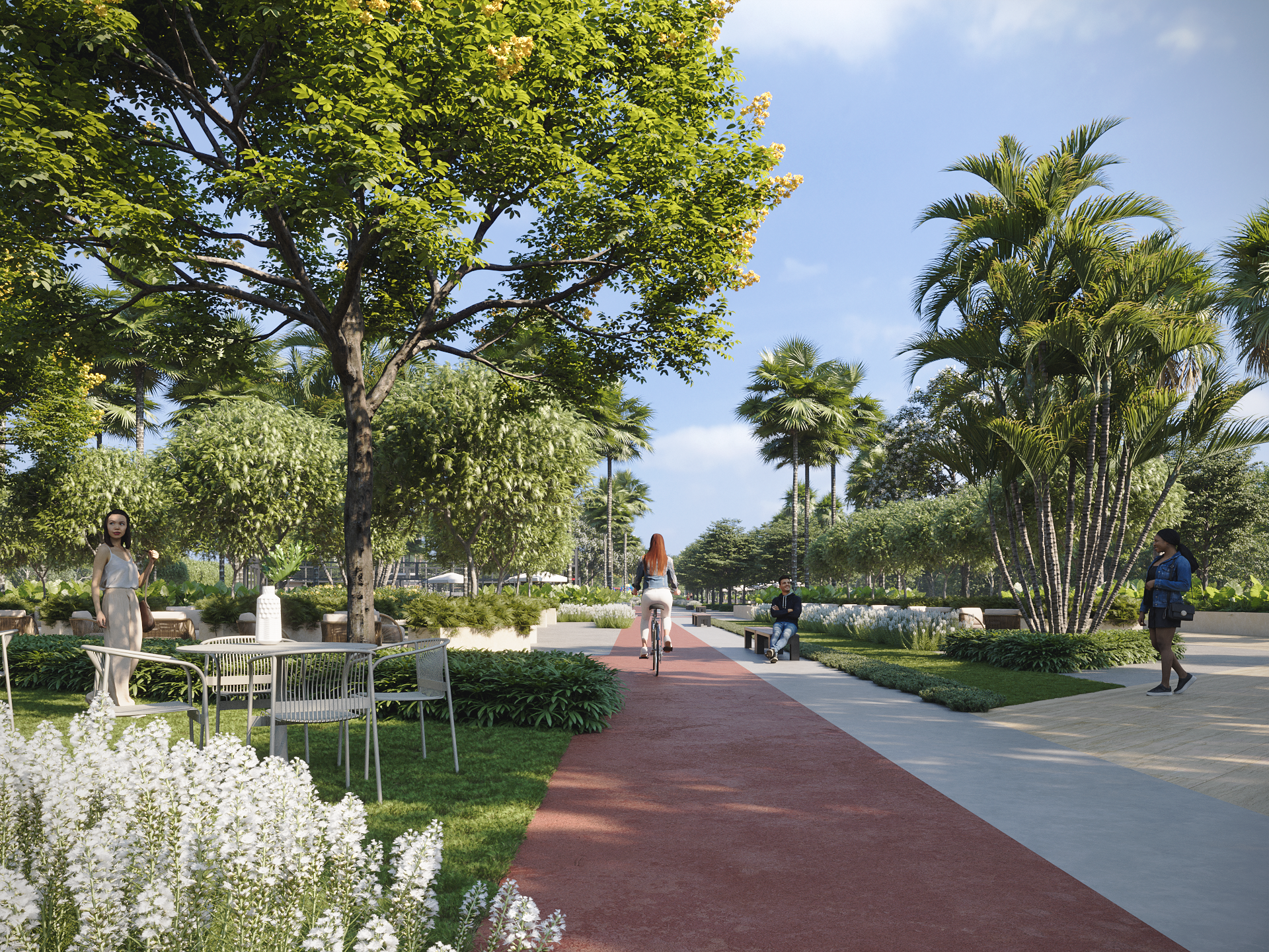 Senderos peatonales con árboles